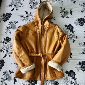 Camel Colored Faux Fur Lined & Hooded Coat